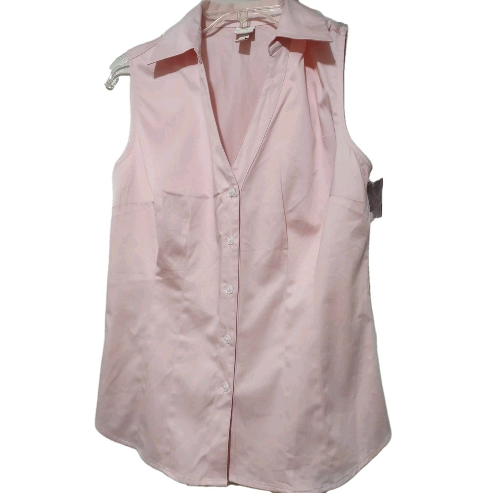 Merona Button Up Shirt Small Womens Norm Core Pink Sleeveless V-Neck Stretch Top